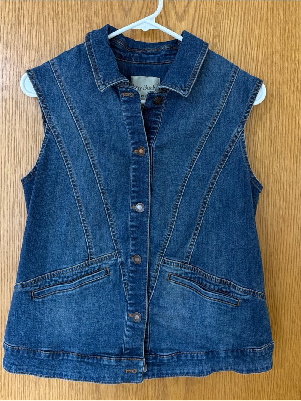 Anybody Women’s S Denim Jean Vest Medium Wash Collared Button Down Trucker